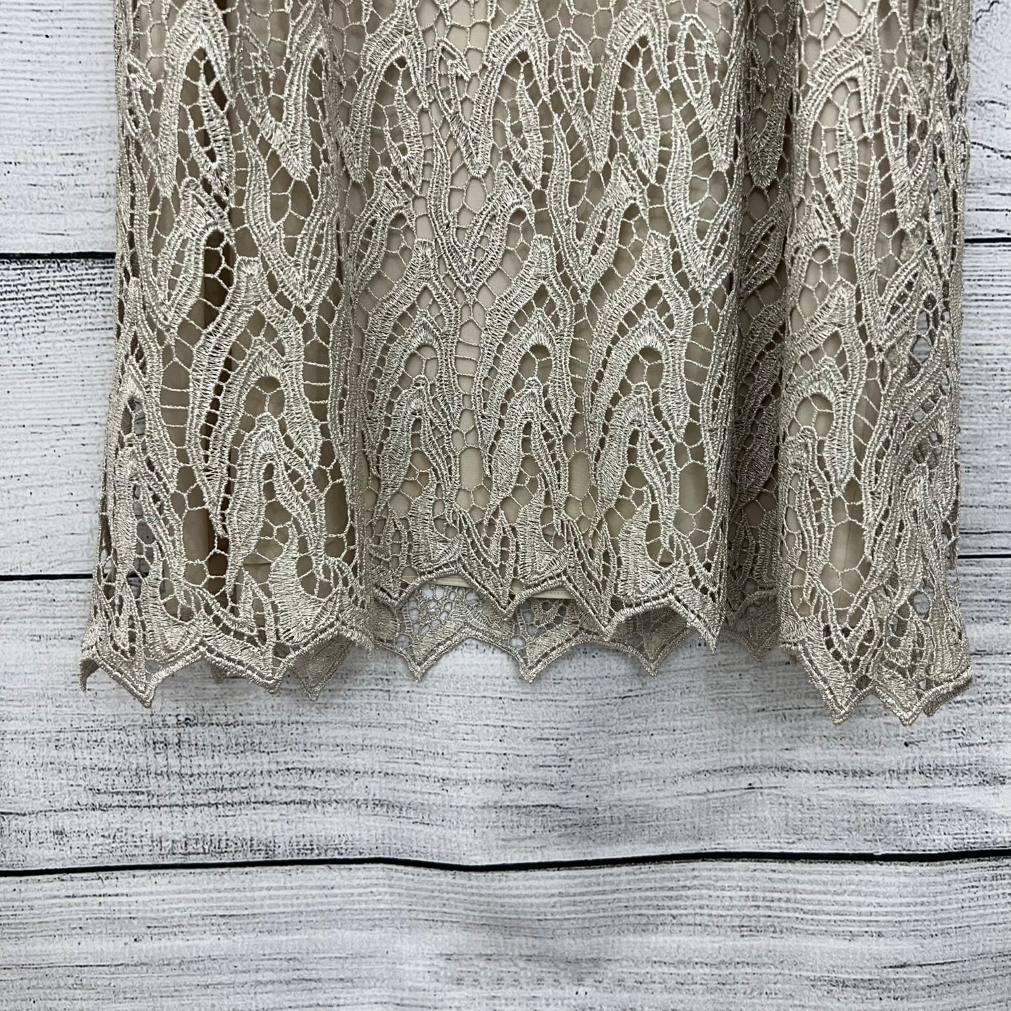 Alice + Olivia Elegant Beige Lace Overlay Dress, Size M
