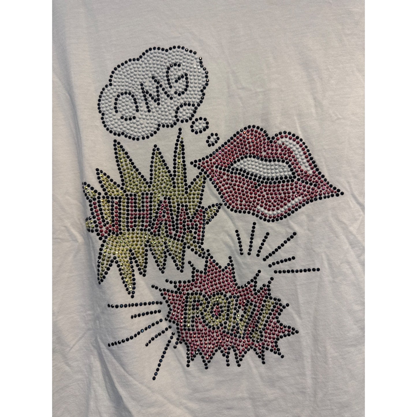 OMG Rhinestone Comic Book Pop Art White Graphic Tee