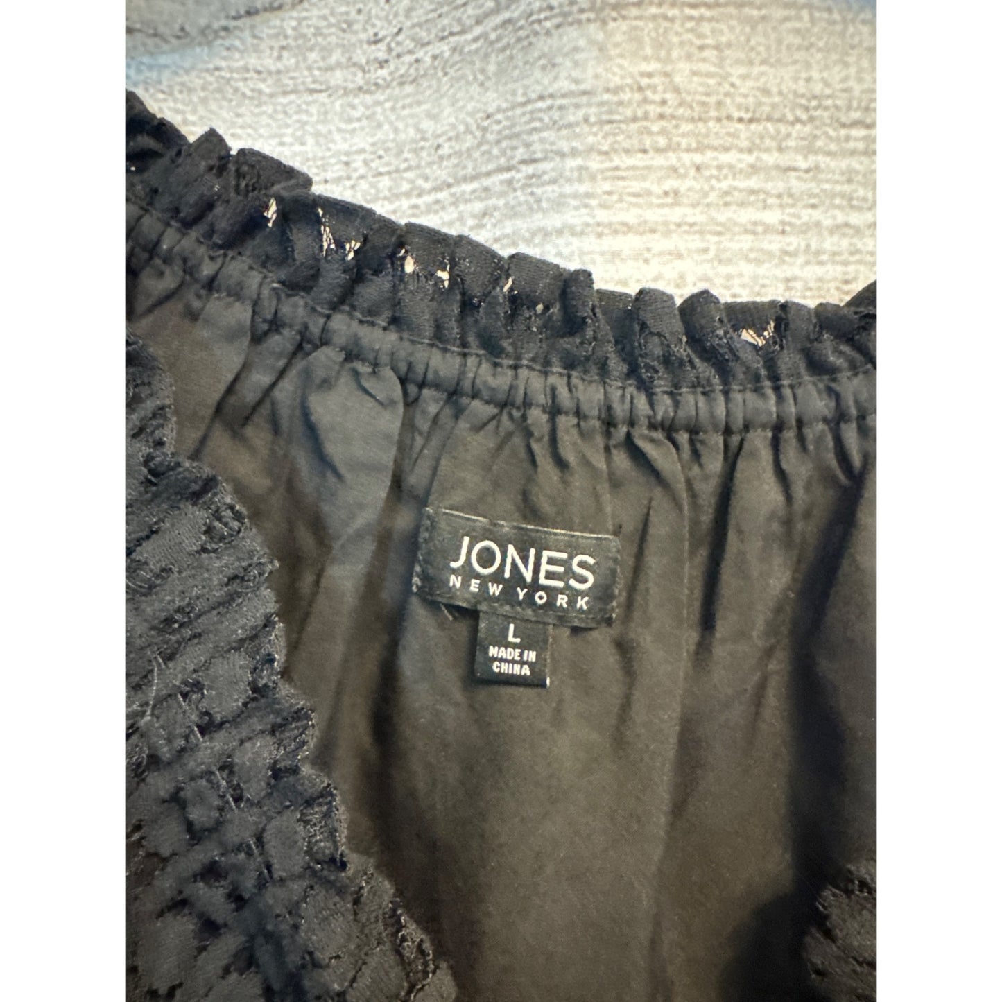 Jones New York Black Eyelet Off-Shoulder Top L