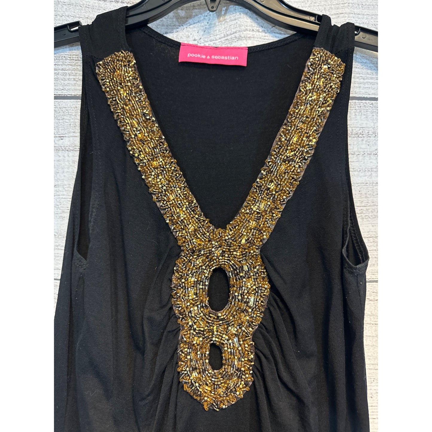 Pookie & Sebastian Beaded Black Sleeveless Top Size S