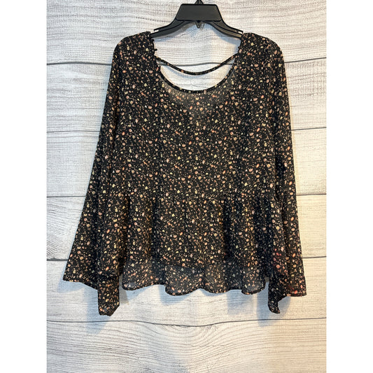 Blu Pepper Floral Lace Black Blouse With Bell Sleeves Size L