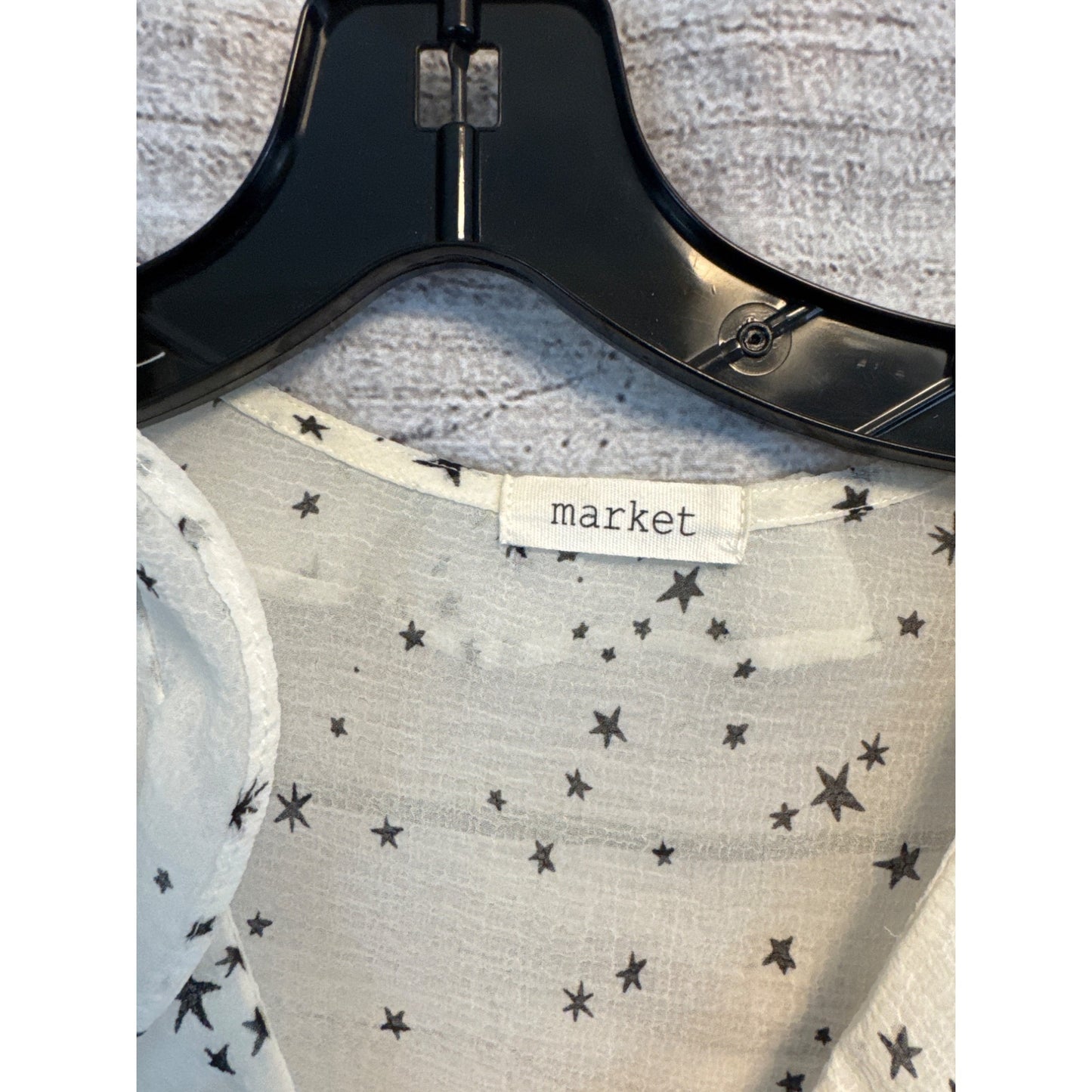 Market Womens Star Print Ruffled Sheer Blouse Size S