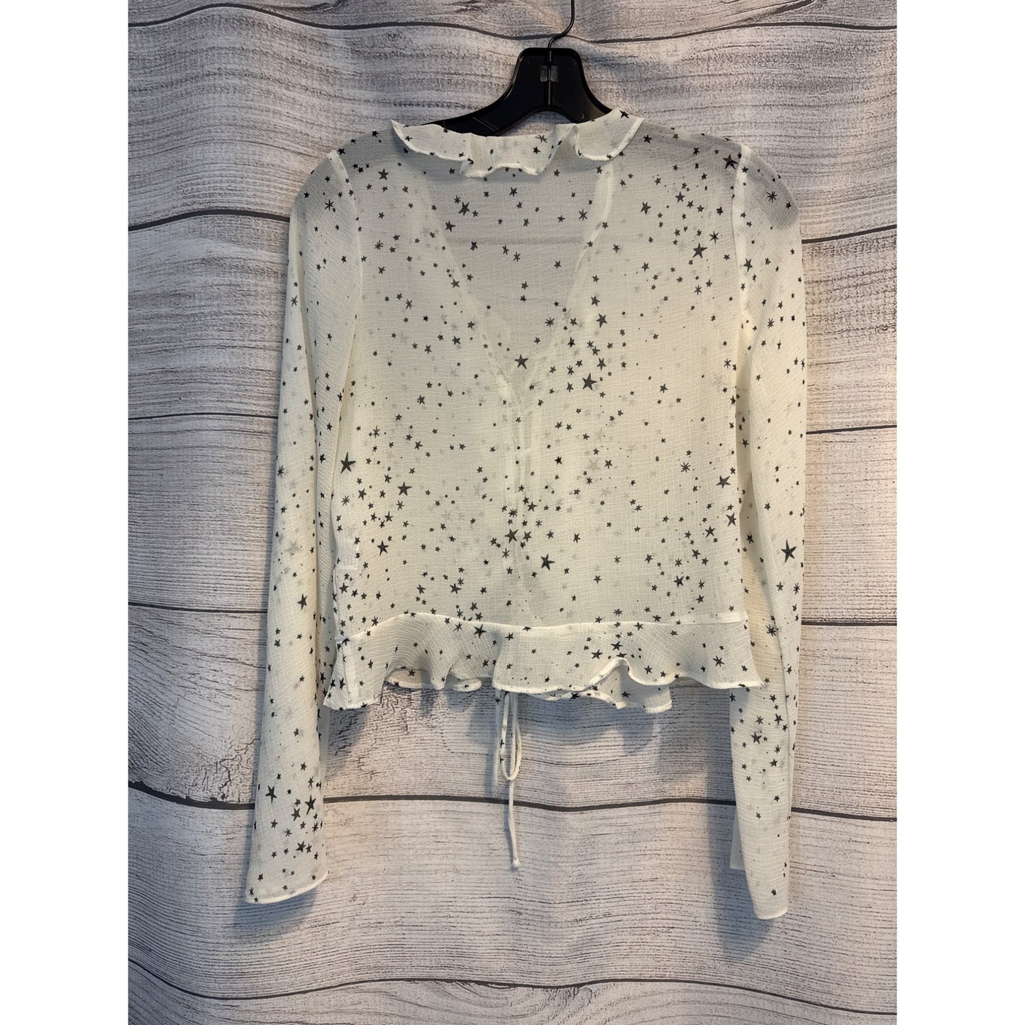 Market Womens Star Print Ruffled Sheer Blouse Size S
