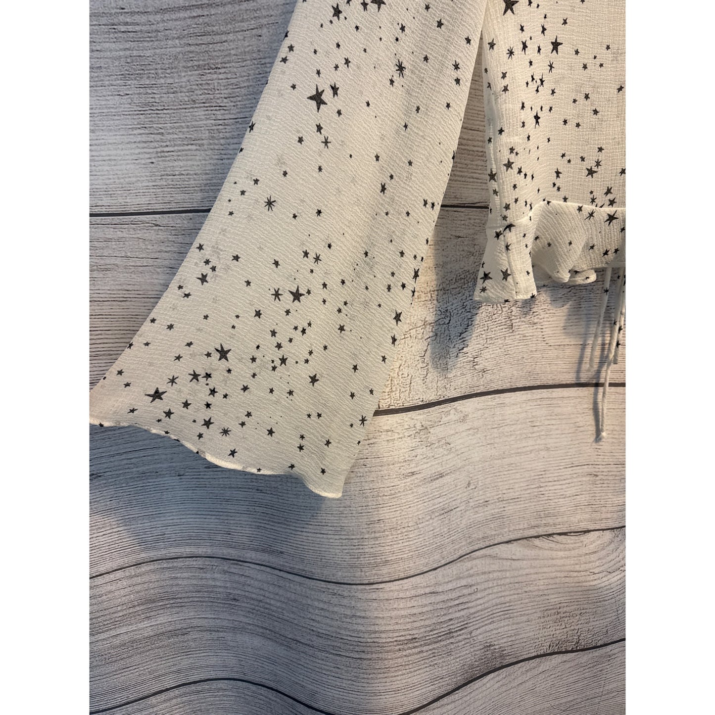 Market Womens Star Print Ruffled Sheer Blouse Size S