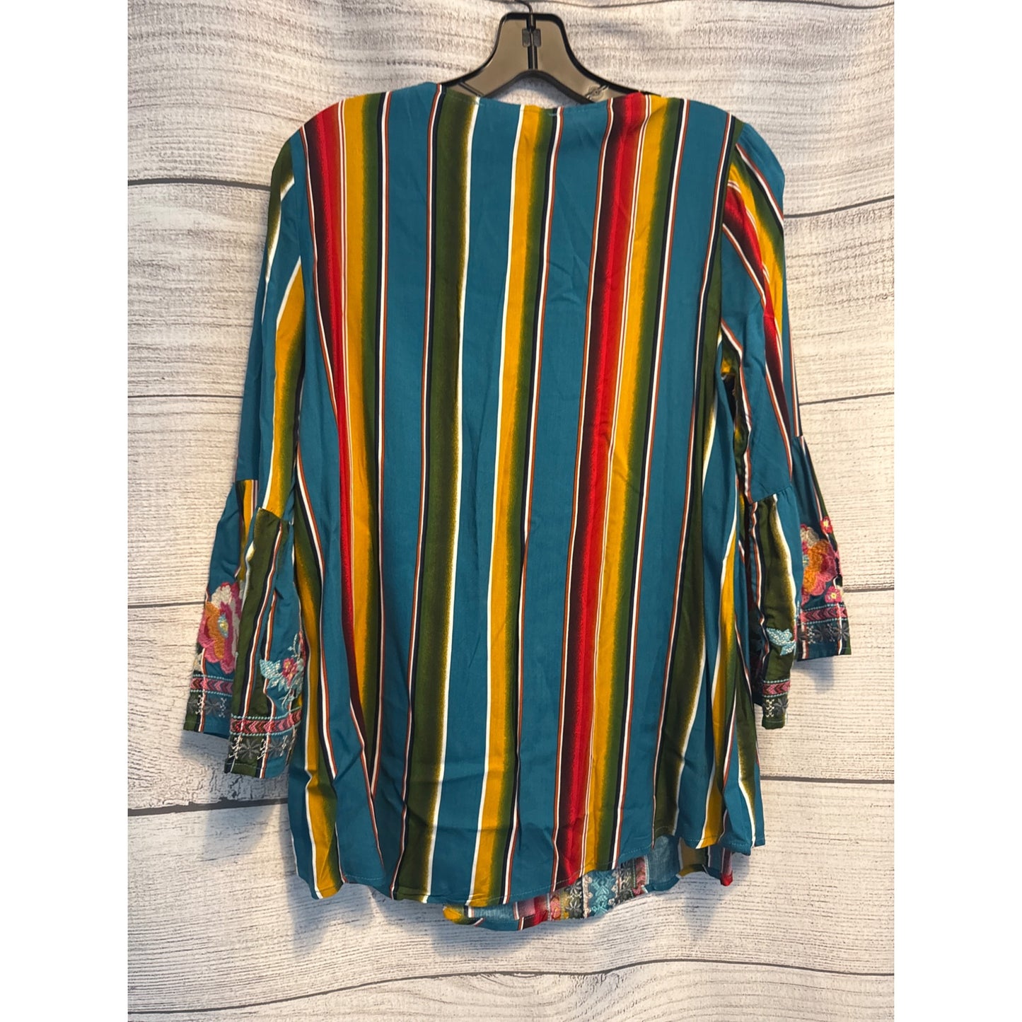 NWT Savanna Jane Boho Chic Bell Sleeve Stripe Embroidered Floral Top Size S