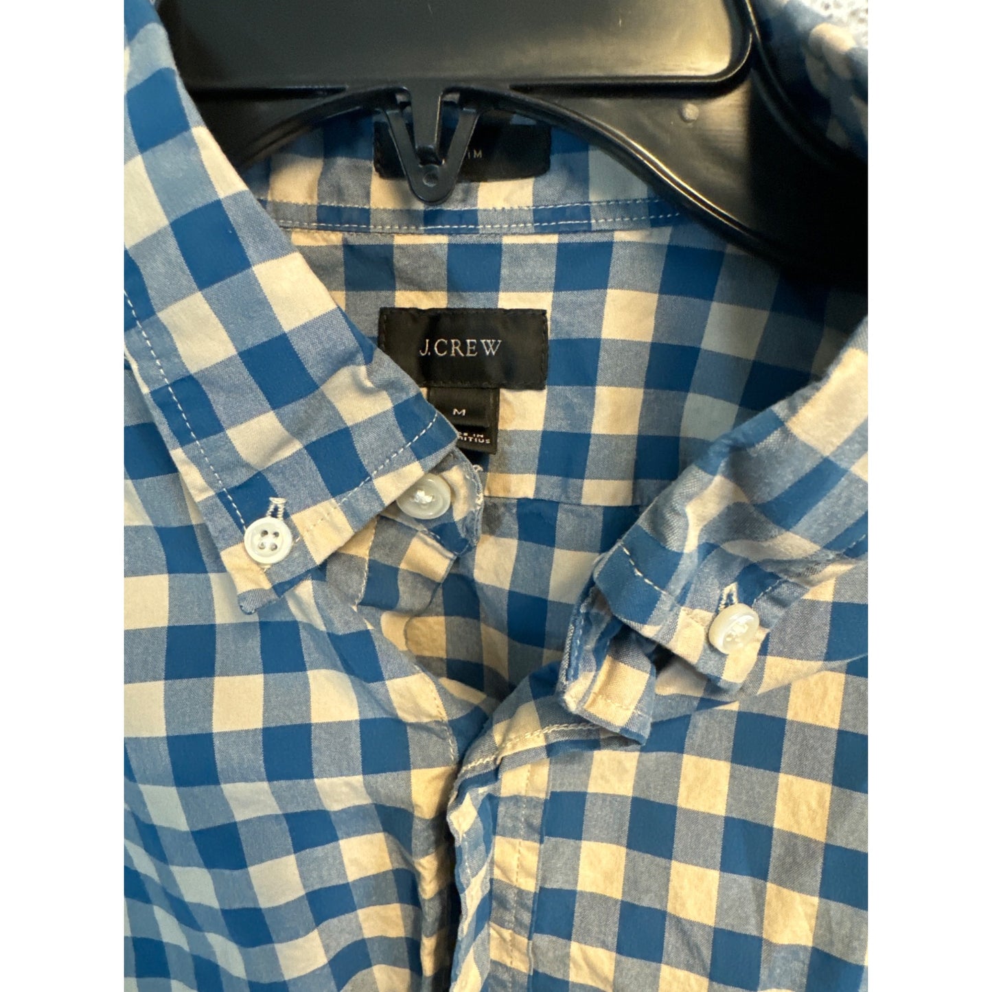 J.Crew Men's Blue & White Gingham Button-Up Shirt M