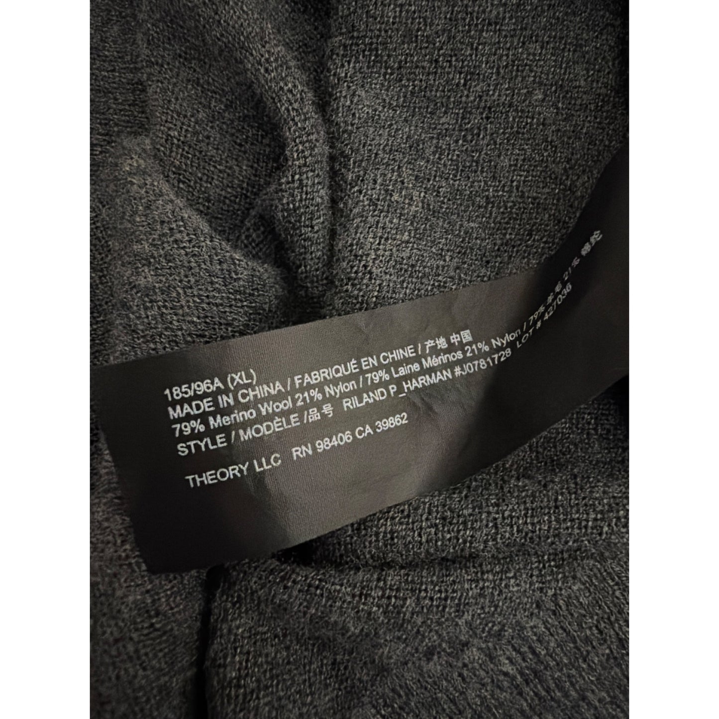 Mens Theory Gray Merino Wool Blend Crewneck Sweater Size XL