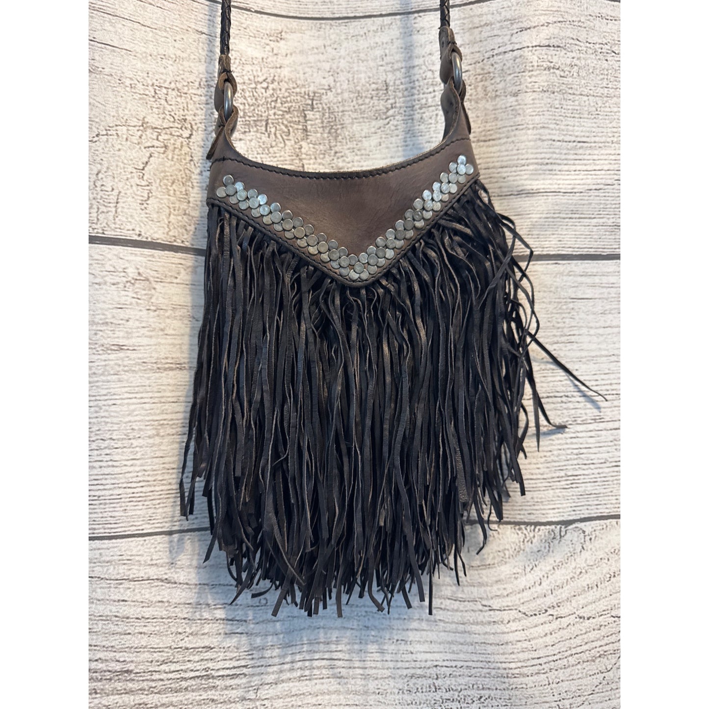 Tylie Malibu Leather Fringe Crossbody Bag With Studs