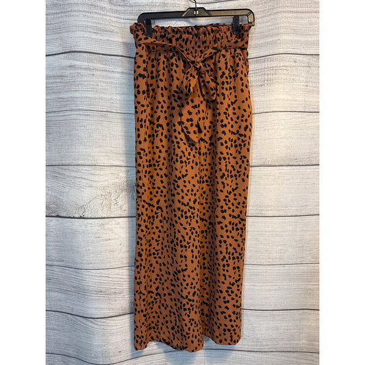 Brown Leopard Print Wide Leg Flowy Pants Size L