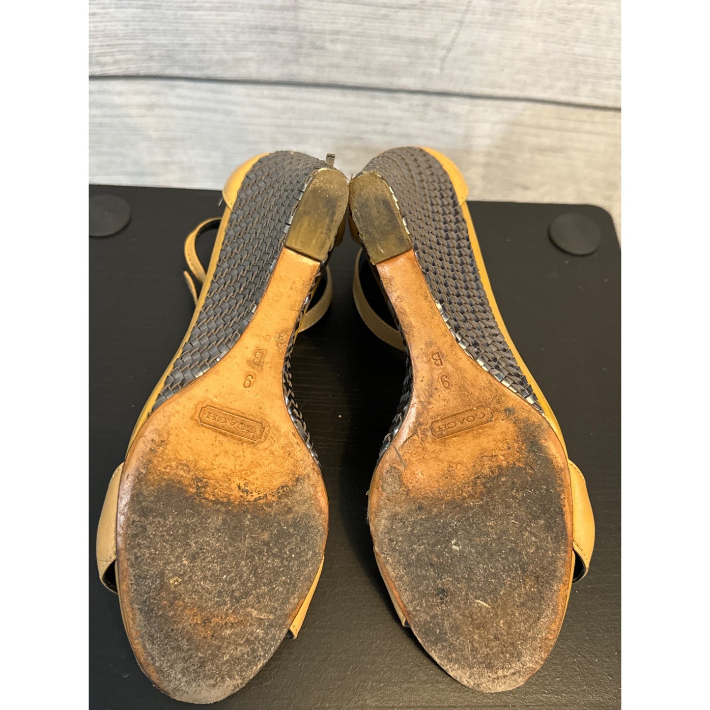 Coach Sharrin Soft Veg Leather Wedge Sandals Size 9
