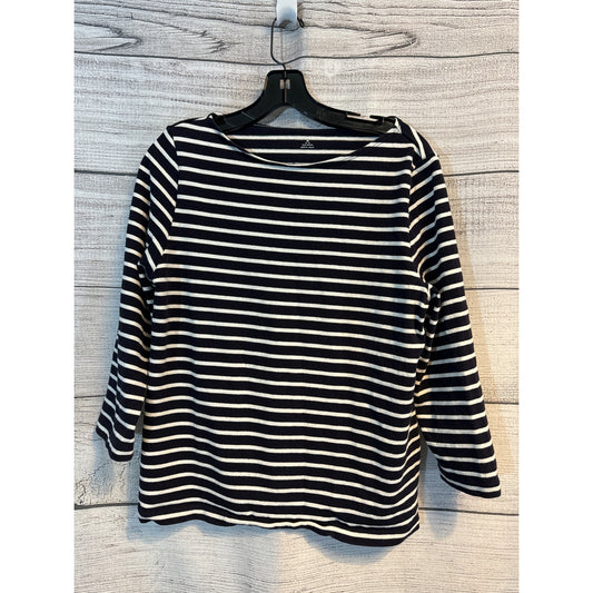 Lands End Black & White Striped 3/4 Sleeve Cotton Top Size M
