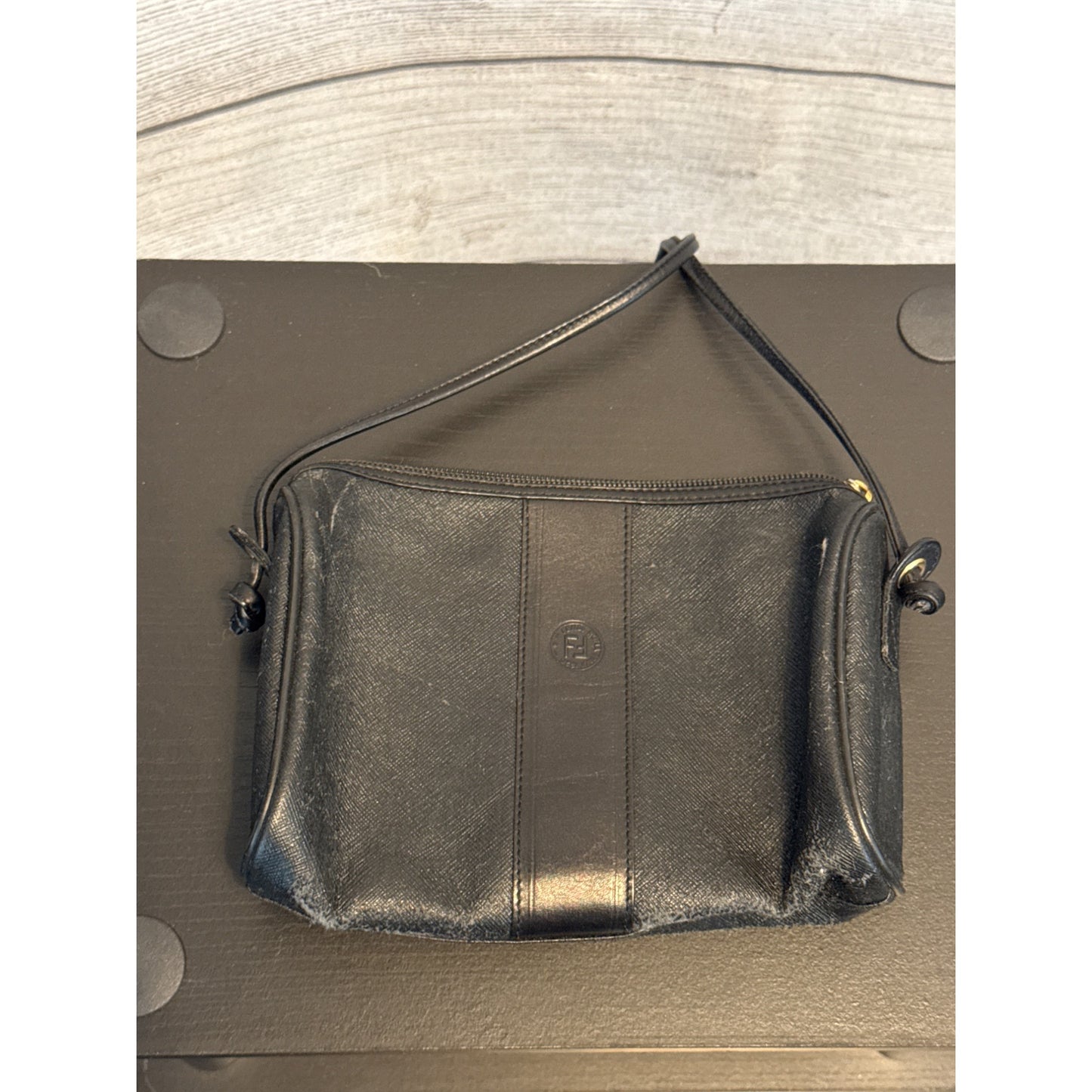 Fendi Vintage Black Leather Small Handbag With Dust Bag Italy