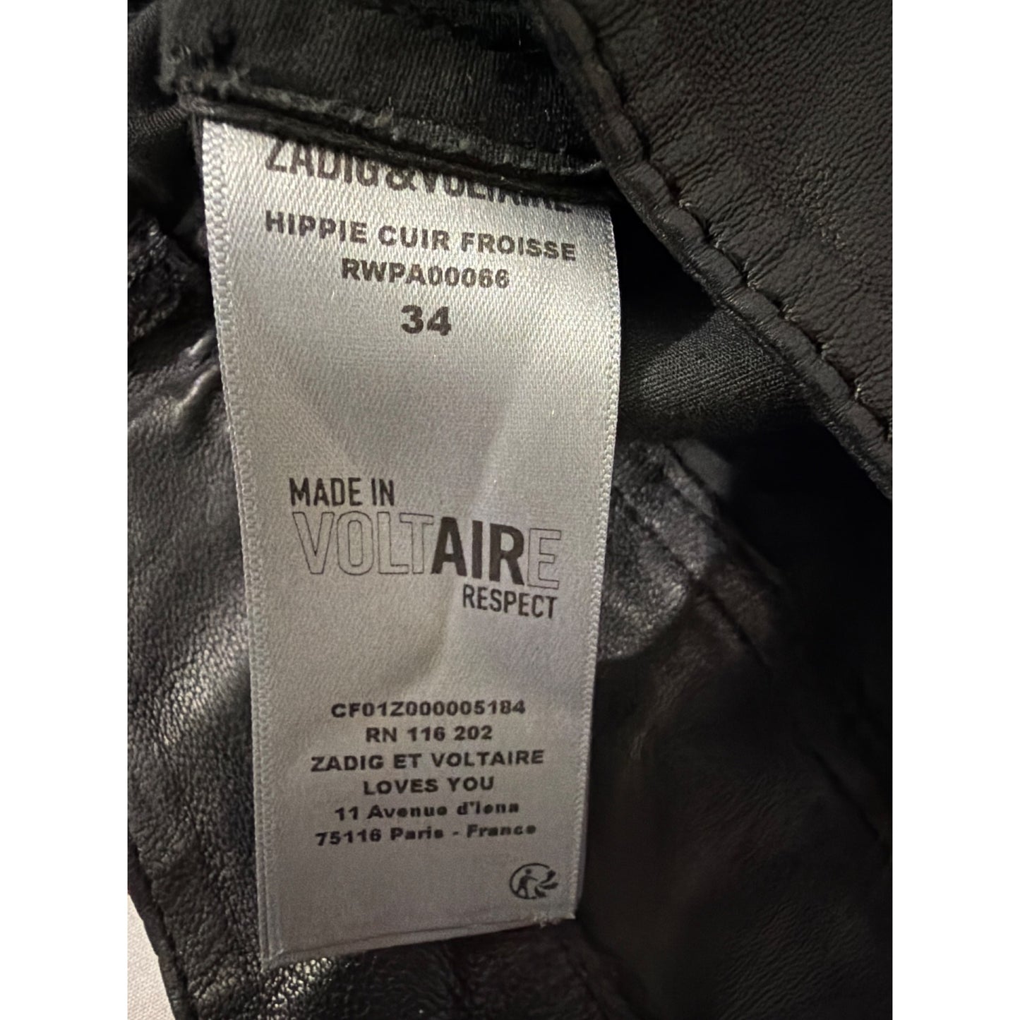 Zadig & Voltaire Black Faux Leather Flare Hippie Cuir Froisse Pants Size 34