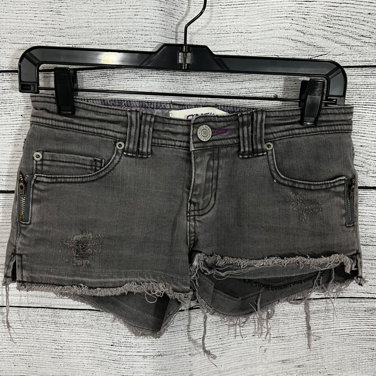 Oneil Gray Distressed Denim Shorts, Size 1