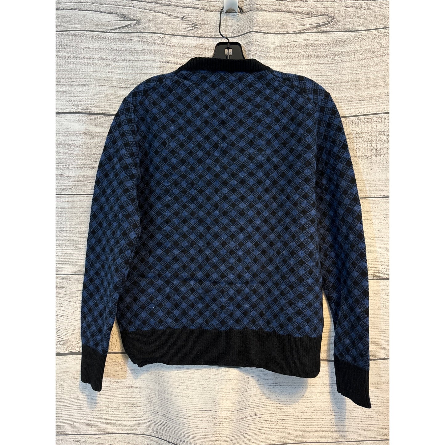 J. Crew Mens Lambs Wool Blue & Black Checkered Sweater Size M