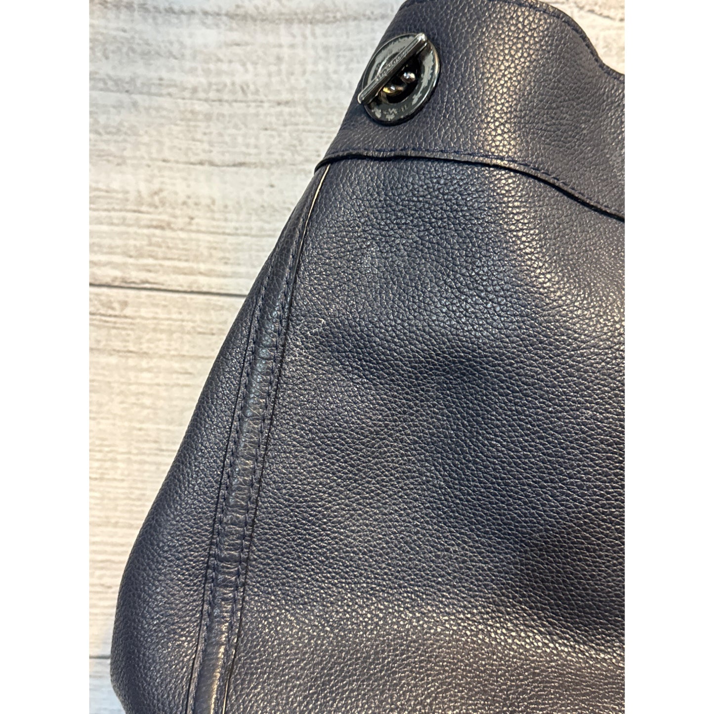 Coach Turnlock Edie Shoulder Bag Purse Dark blue pebbled Leather