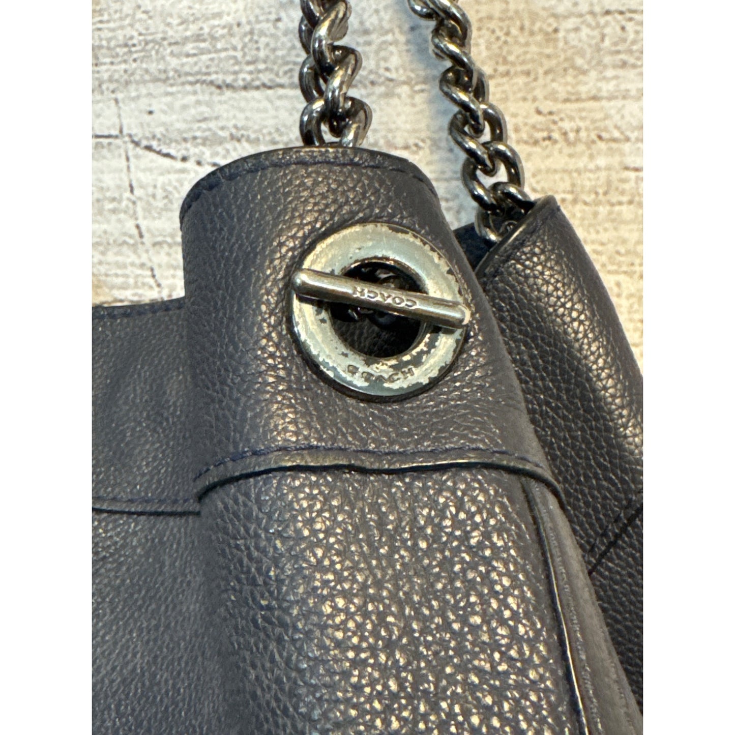 Coach Turnlock Edie Shoulder Bag Purse Dark blue pebbled Leather