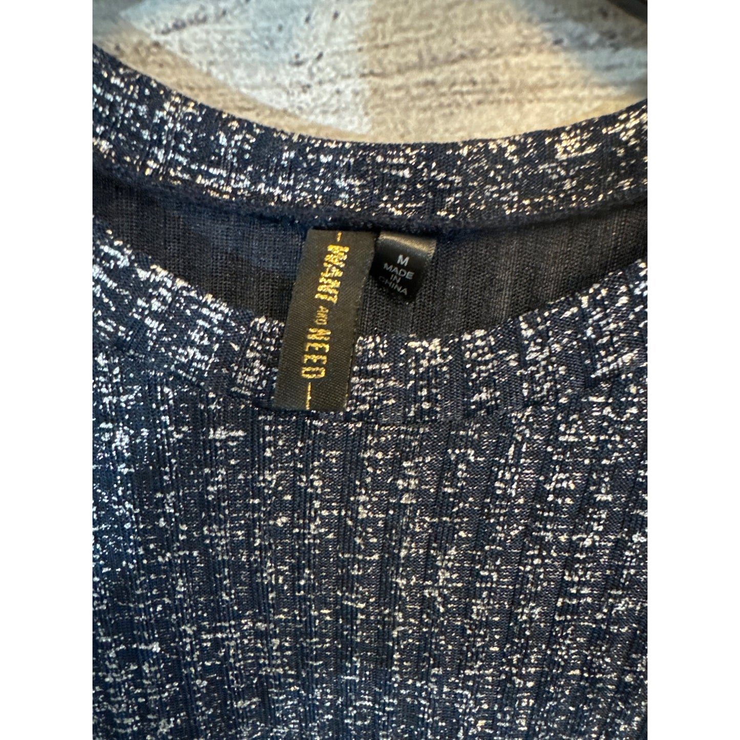Want & Need Navy Shimmer Trapeze Mini Dress Size M