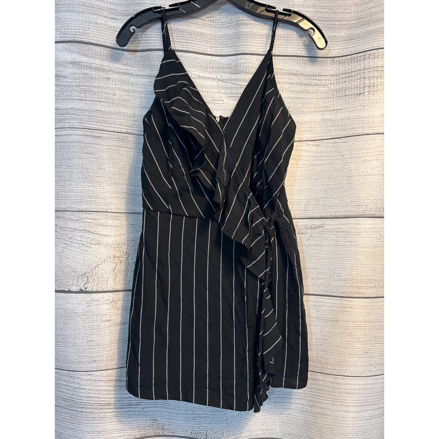 She + Sky Black & White Striped Wrap-Style Romper Size L