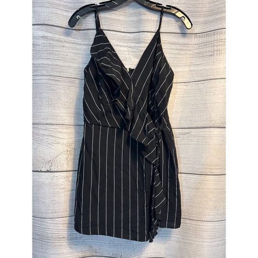 She + Sky Black & White Striped Wrap-Style Romper Size L