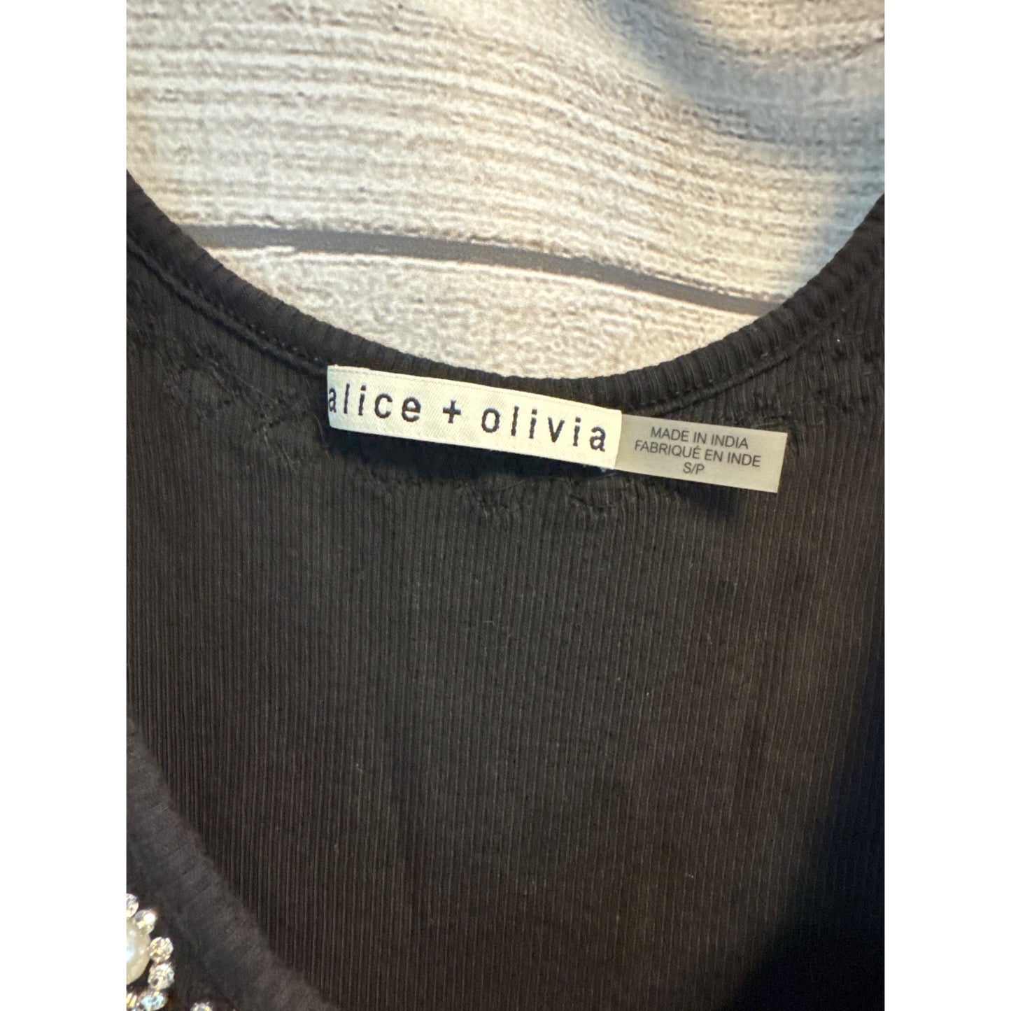 Alice + Olivia Kori Pearl Embellished Ribbed Tank Tops Size S