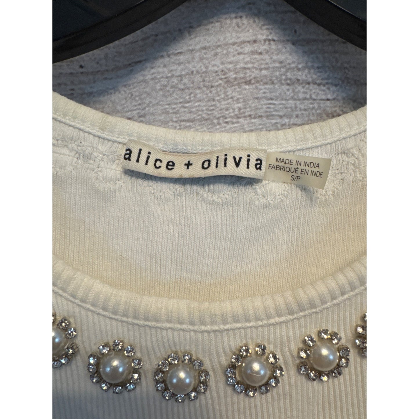 Alice + Olivia Kori Pearl Embellished Ribbed Tank Tops Size S