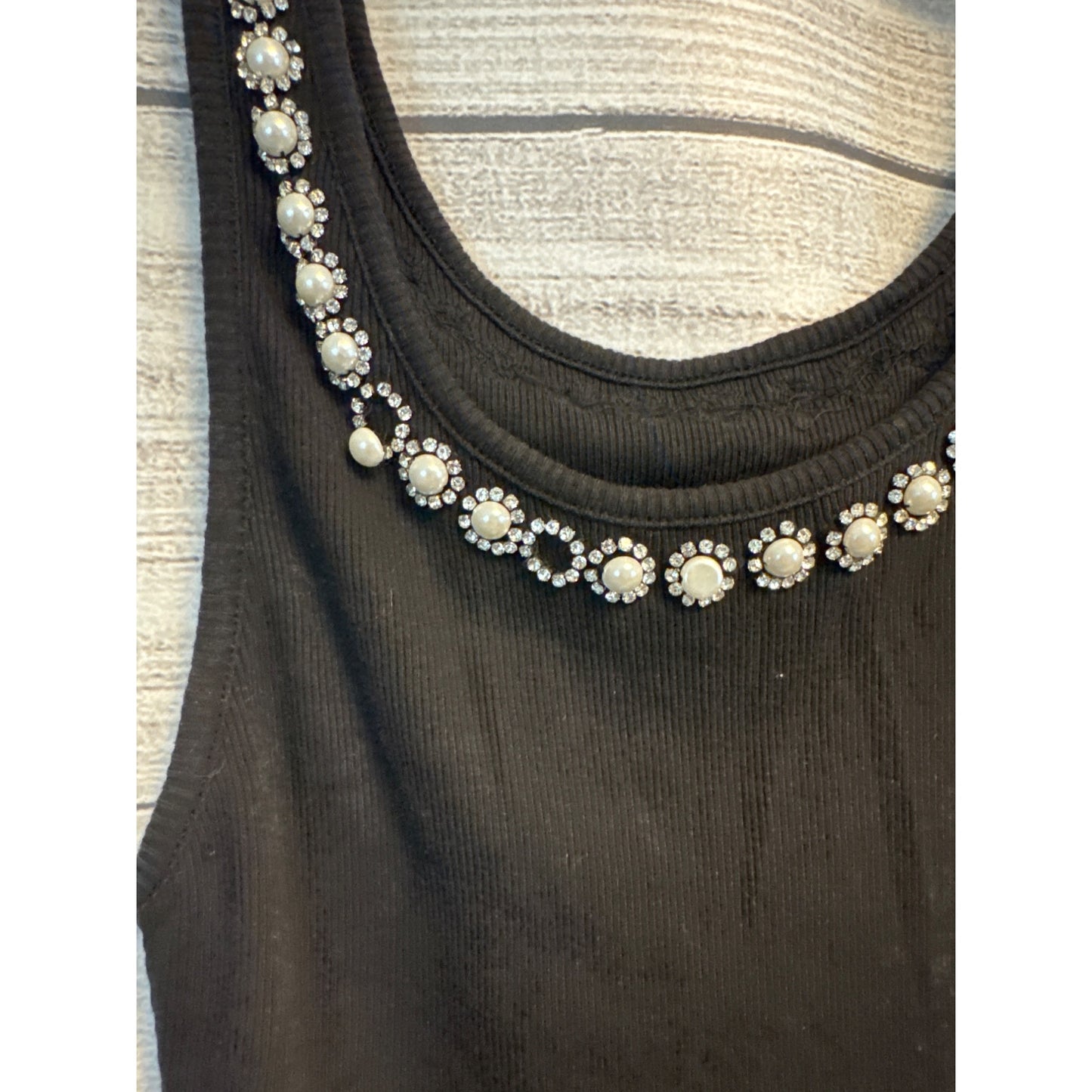 Alice + Olivia Kori Pearl Embellished Ribbed Tank Tops Size S