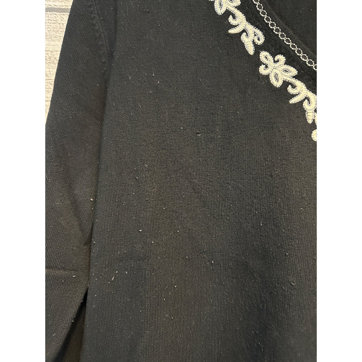 Notations Embellished Black Sweater Top With Silver Trim 3/4 Sleeves Size PM