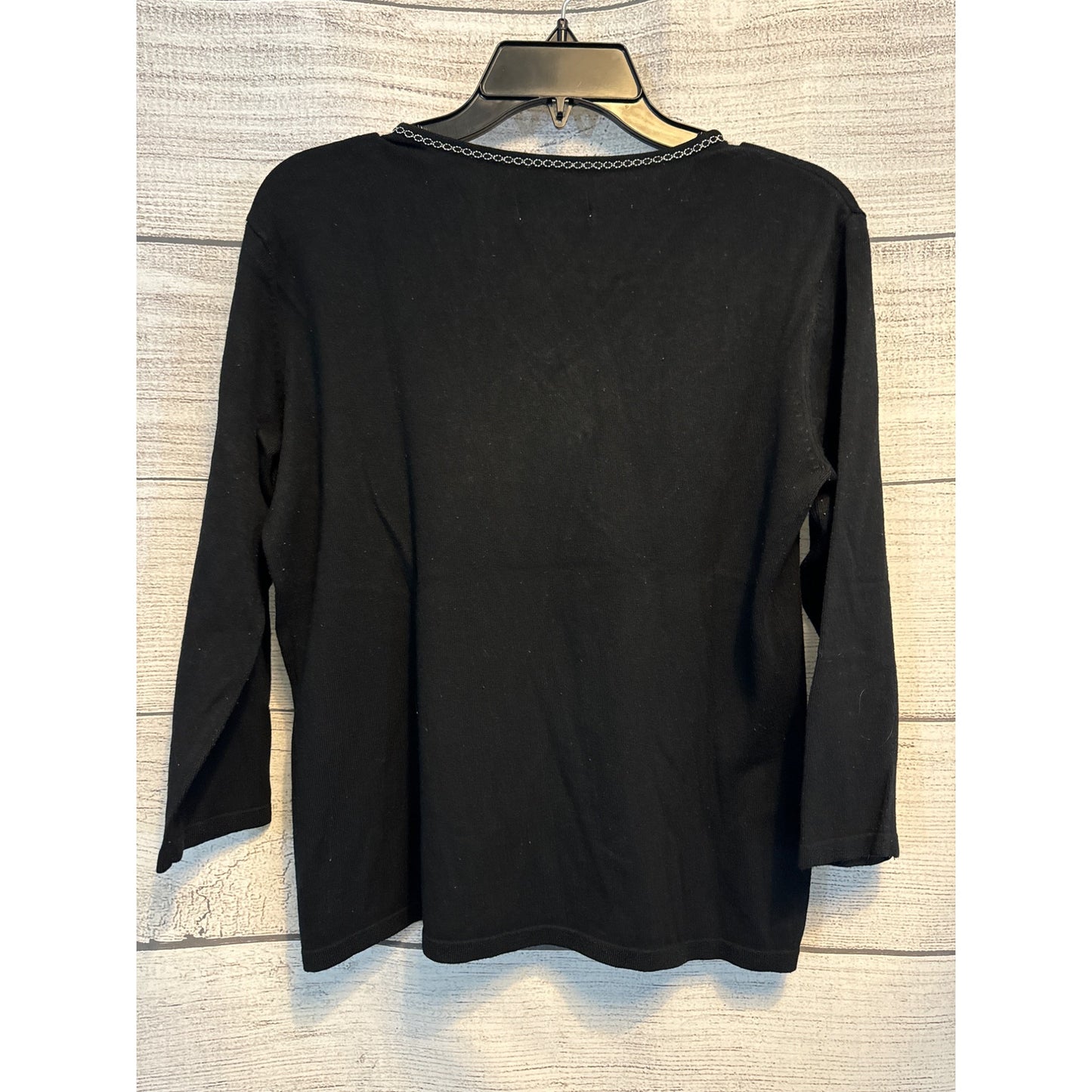 Notations Embellished Black Sweater Top With Silver Trim 3/4 Sleeves Size PM