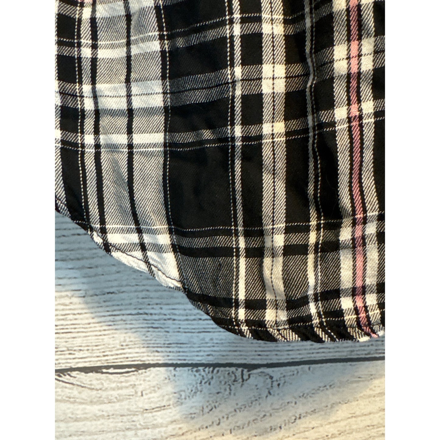 Atina Cristina Plaid Button-Up Shirt With Lace Detailing & 3/4 Sleeves Size M