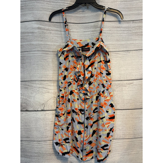 Le Dress Spaghetti Strap Colorful Abstract Print Ruffle Front Size M