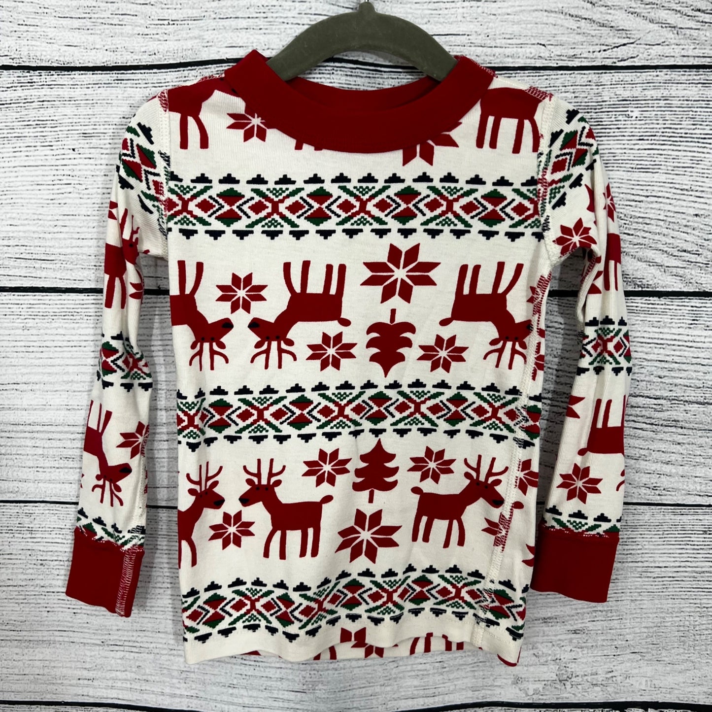 Hanna Andersson Christmas Reindeer & Snowflake Print Long Sleeve Shirt, Size 3