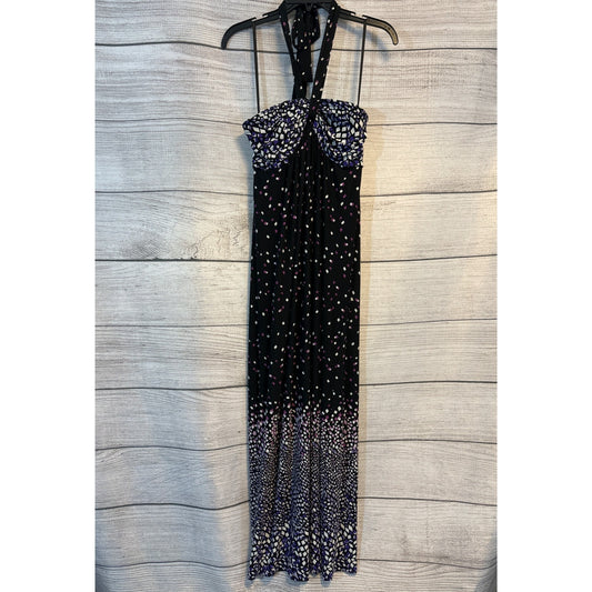 MSK Black & Purple Maxi Dress Confetti Print Size 10