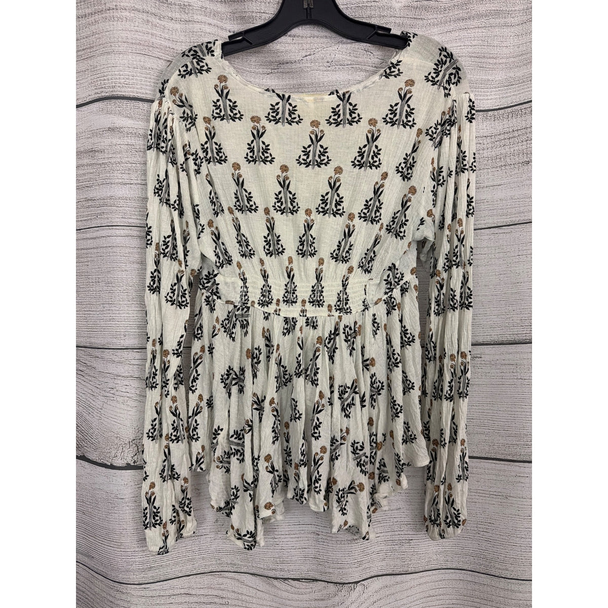Free People Ivory Floral Print Long-Sleeve Babydoll Top Size S