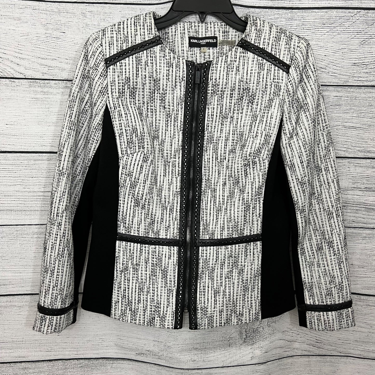 Karl Lagerfeld Tweed Zip Front Jacket, Size Small