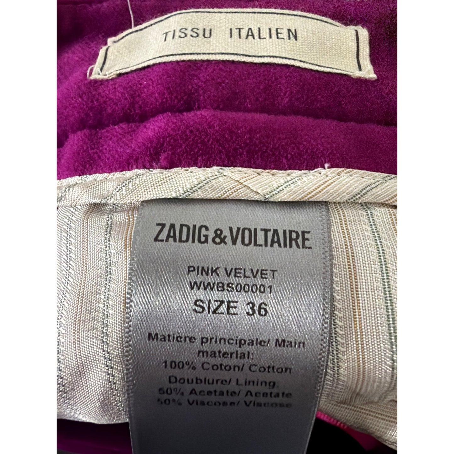 Zadig & Voltaire Visko Velvet Jacket Size 38, shorts size 36