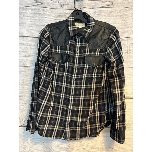 Current/Elliott Plaid Shirt With Faux Leather Accents Size 1/S