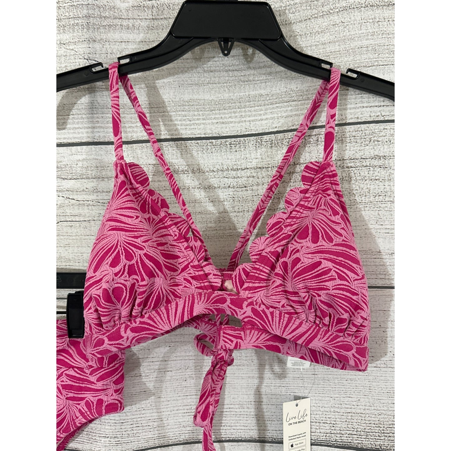 NWT Cupshe Women's Pink Floral Scalloped Bikini Top High Waist Bottom Large