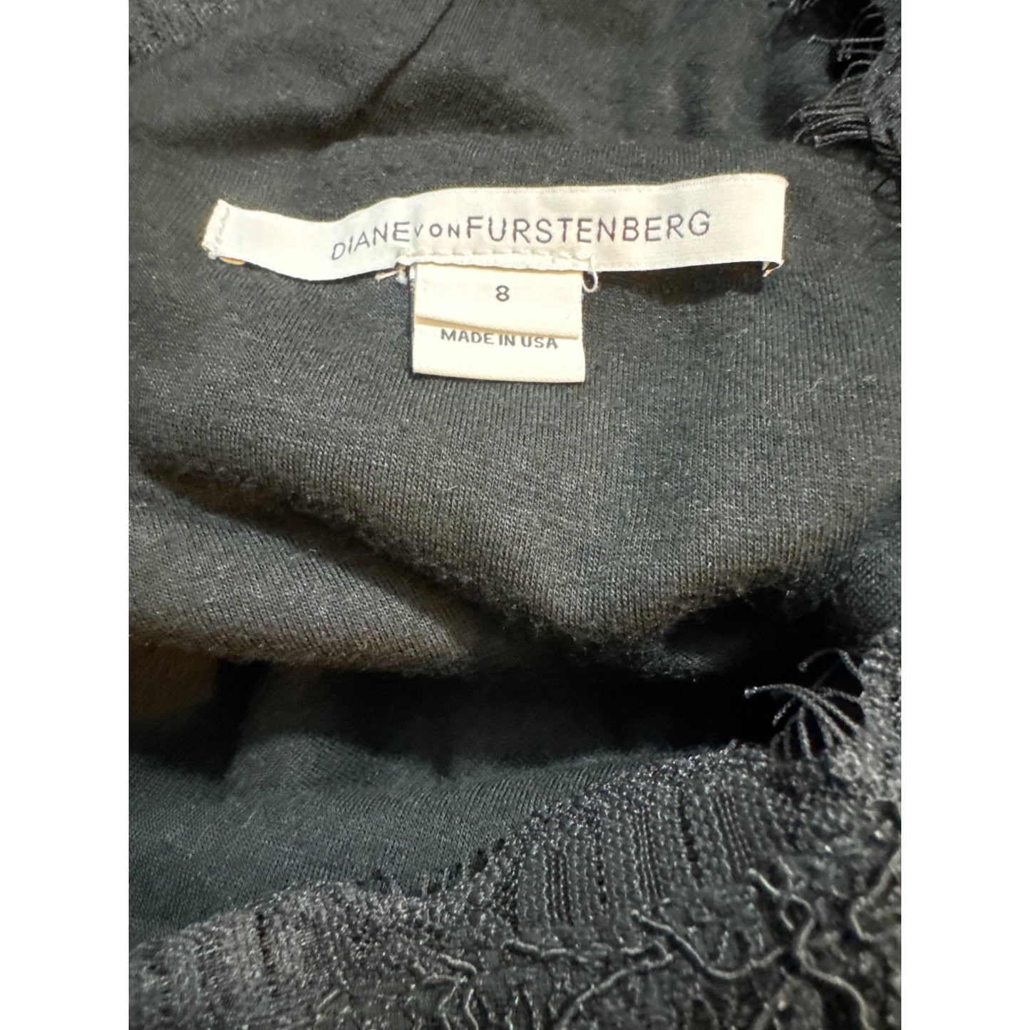 Diane Von Furstenberg Zarita Black Lace Back Zipper Dress Size 8