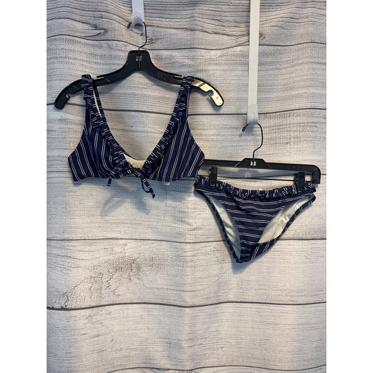 Solid and Striped Navy Blue White Striped Tie Front Bikini Swimsuit Size S/M