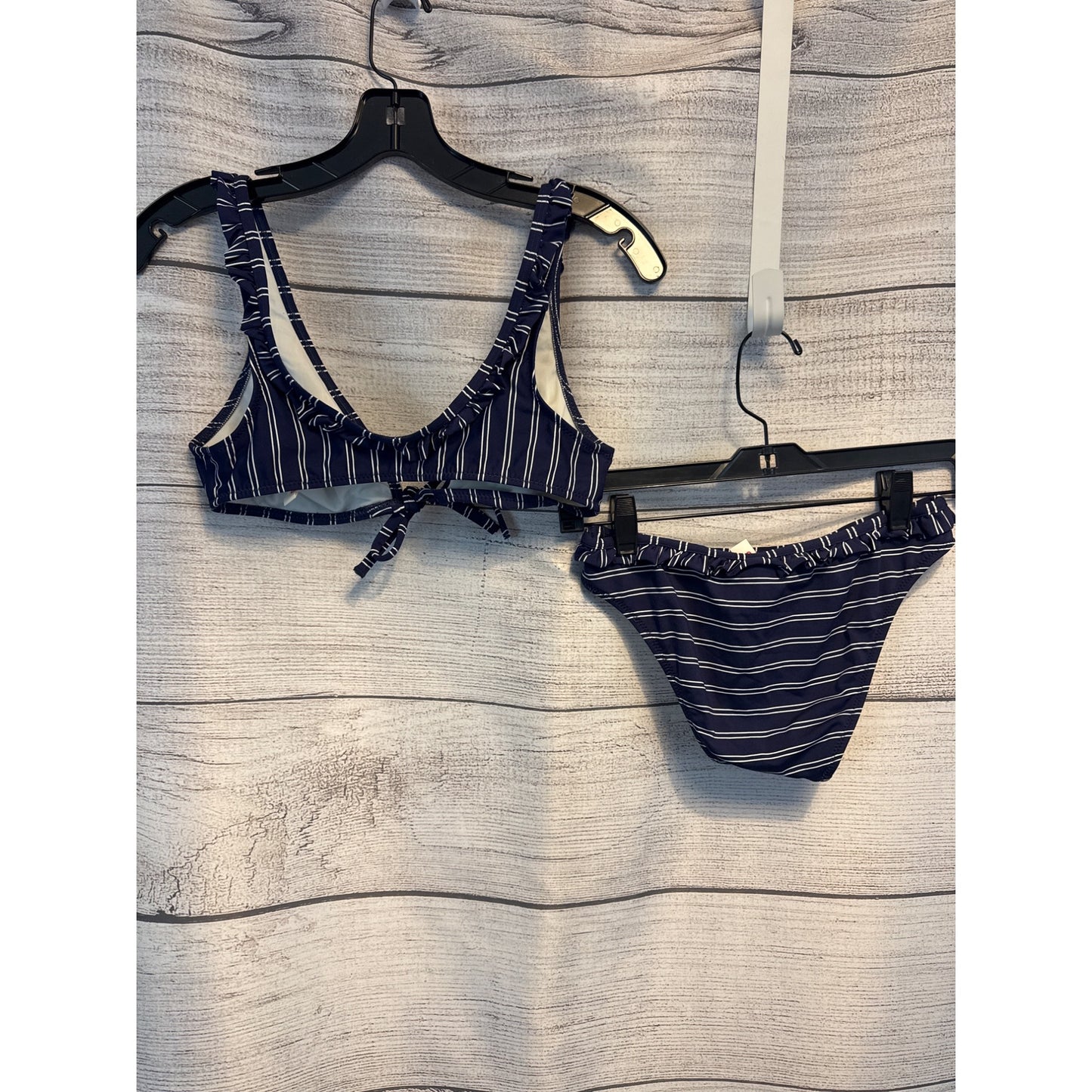 Solid and Striped Navy Blue White Striped Tie Front Bikini Swimsuit Size S/M