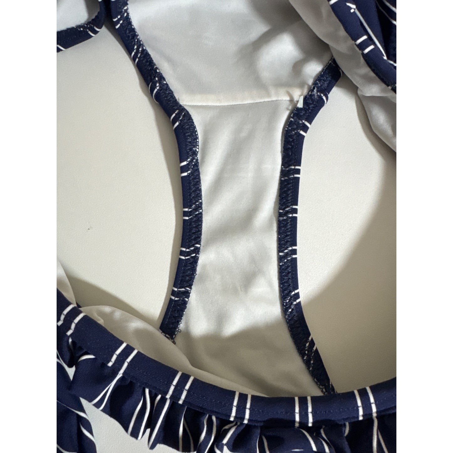 Solid and Striped Navy Blue White Striped Tie Front Bikini Swimsuit Size S/M