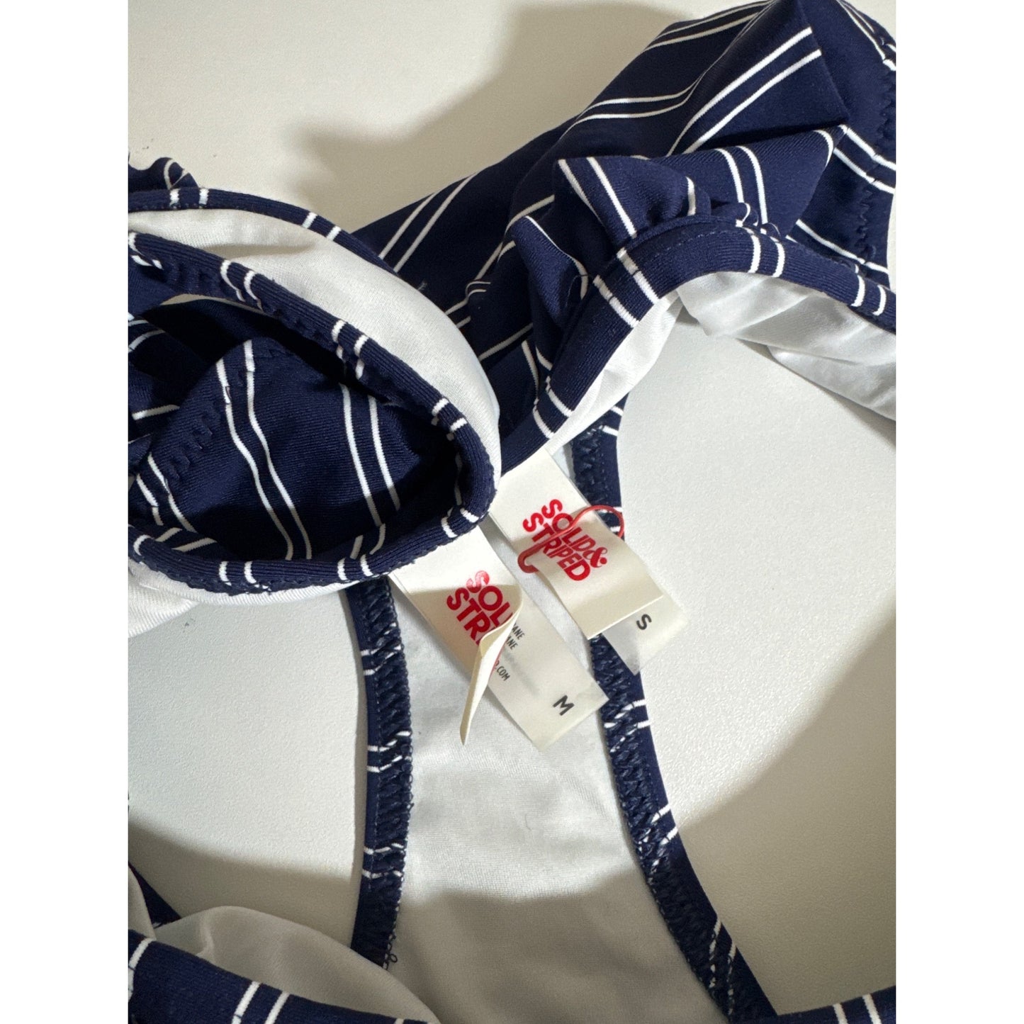 Solid and Striped Navy Blue White Striped Tie Front Bikini Swimsuit Size S/M