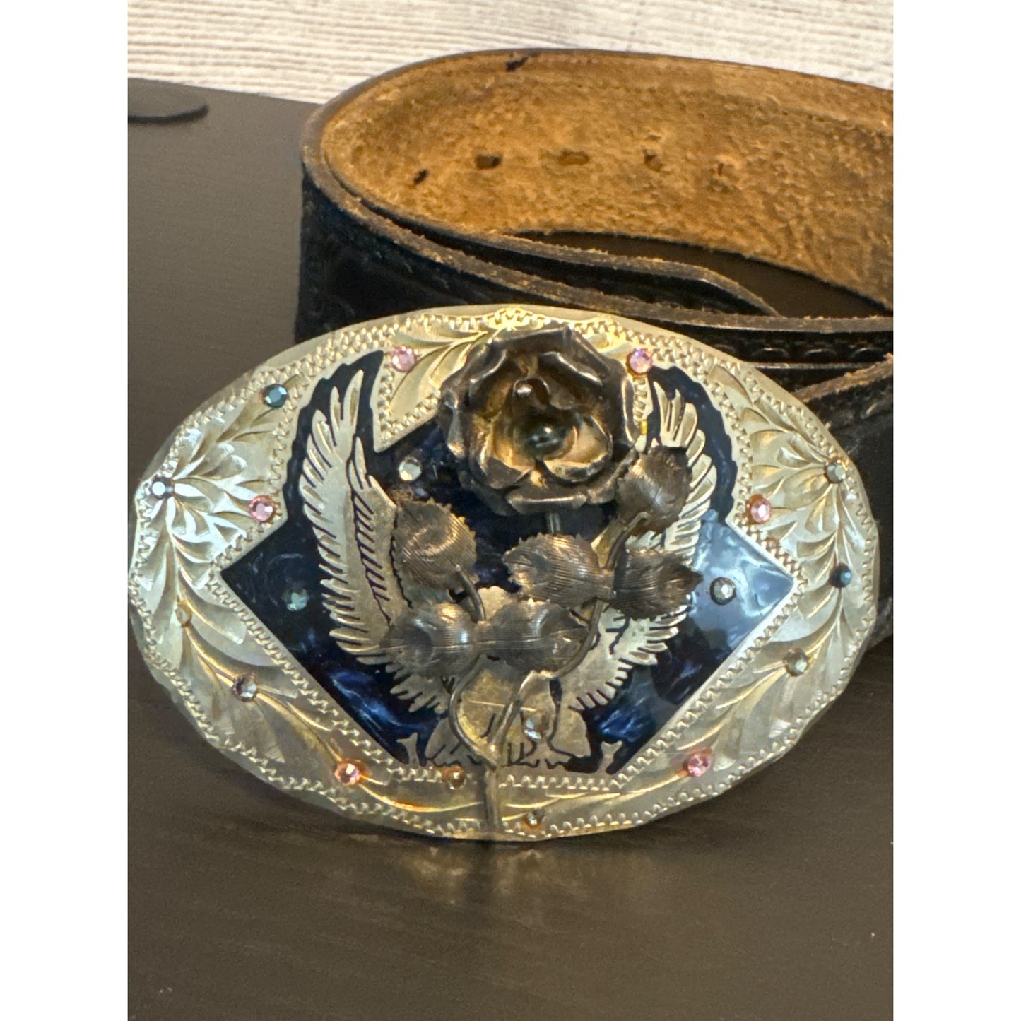 Beth Frank Vintage Western Leather Belt With Ornate Buckle