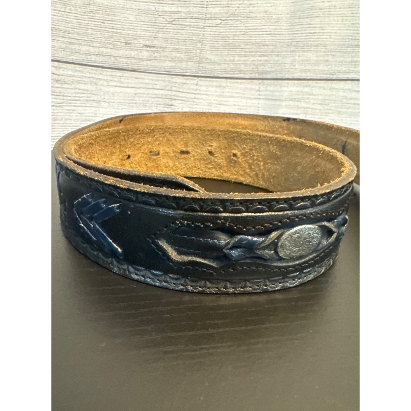 Beth Frank Vintage Western Leather Belt With Ornate Buckle