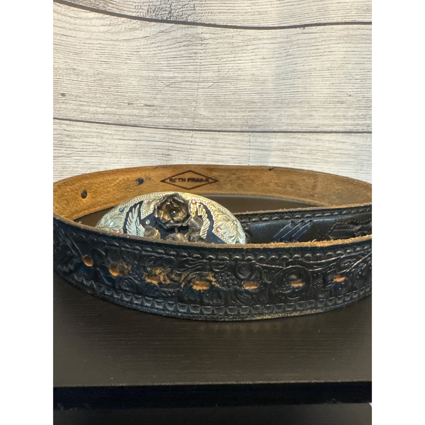 Beth Frank Vintage Western Leather Belt With Ornate Buckle