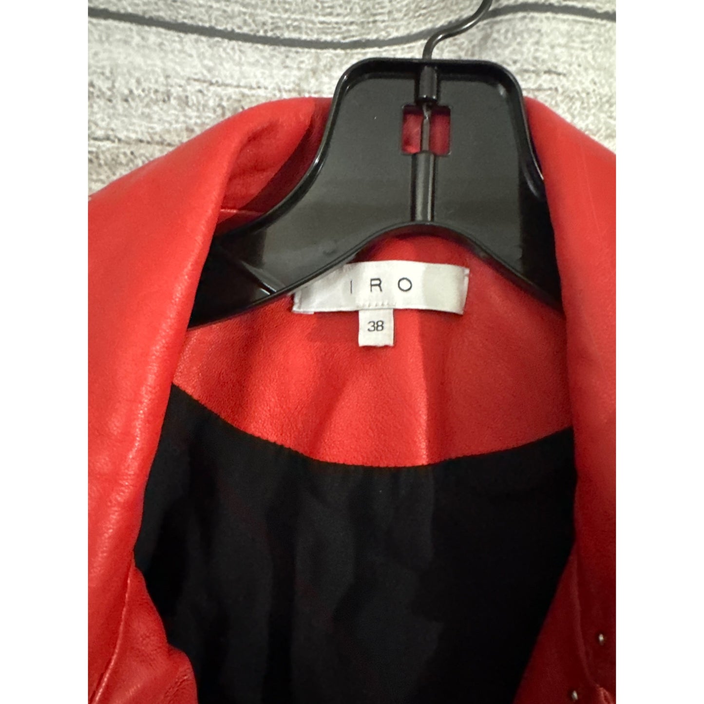 IRO Asheville Red Lamb Leather Studded Moto Jacket Size 38