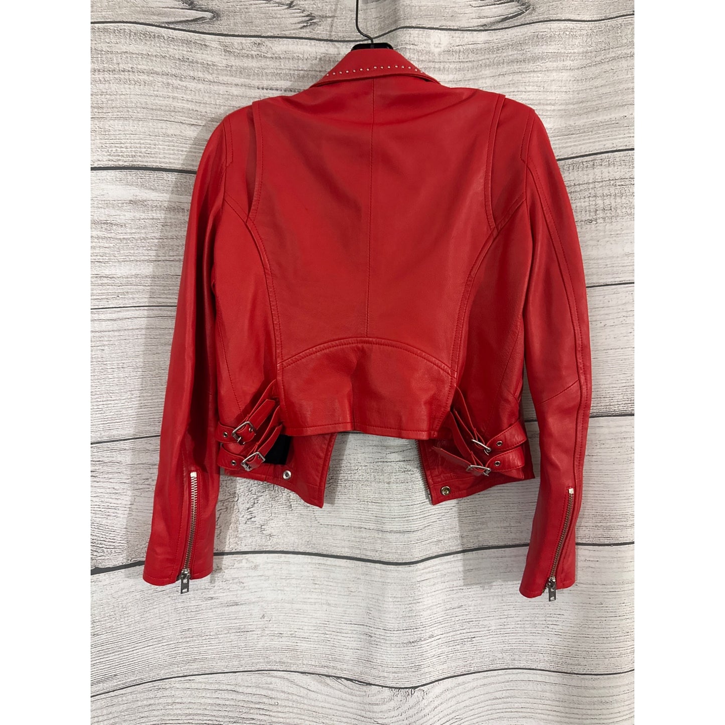 IRO Asheville Red Lamb Leather Studded Moto Jacket Size 38