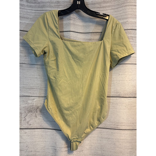 Square Neck Short Sleeve Thong Bodysuit Size XL