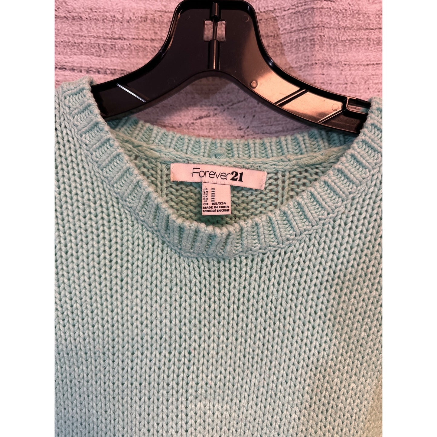 Forever21 Light Green Knit Sweater With Cable Detail Size M